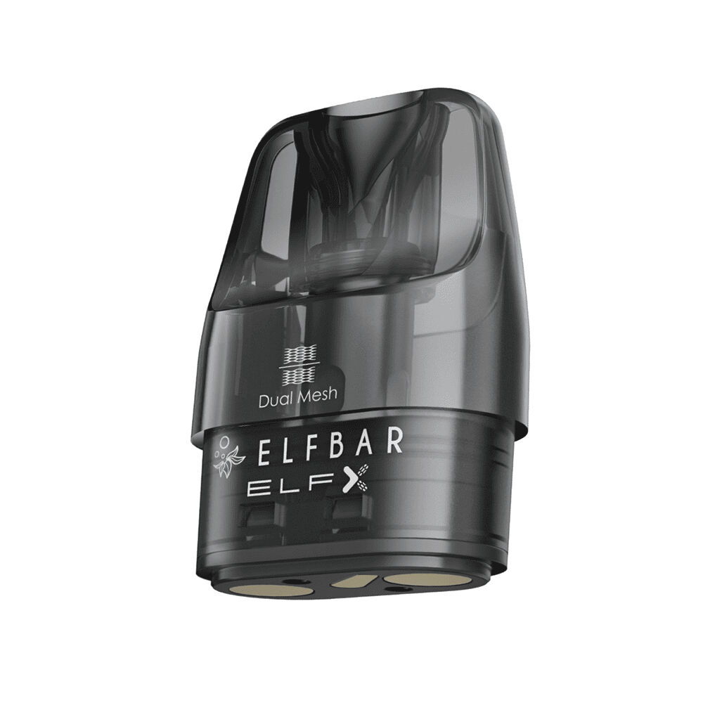 Elfbar Elfx V2 Pod Pods mit Coil - 0.6 Ohm Elfbar Elfx V2 Pod mit Dual Mesh-Design, transparenter schwarzer Farbe, sichtbarer Schriftzug, geeignet für 0.6 Ohm Coil-Nutzung