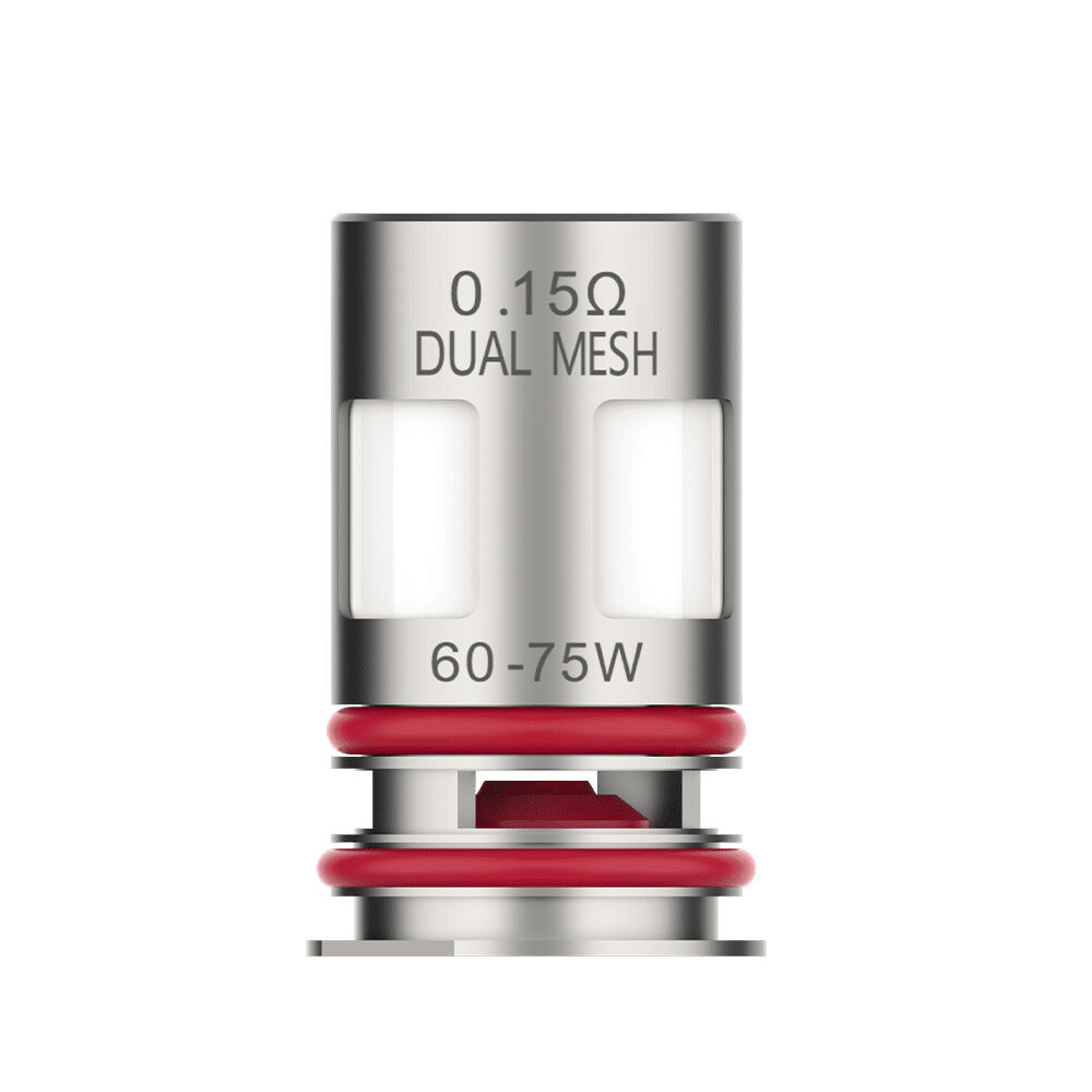 Vaporesso GTX Dual Mesh Coil, 0.15 Ohm, 60-75W, metallische Hülle mit zwei seitlichen Öffnungen, roter Dichtungsring
