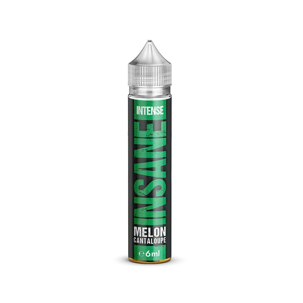 Aroma Melon Cantaloupe - Insane Flasche mit Insane Aroma - Melon Cantaloupe, schwarzes Design, grüner Text, transparentem Deckel, Inhalt 6 ml.