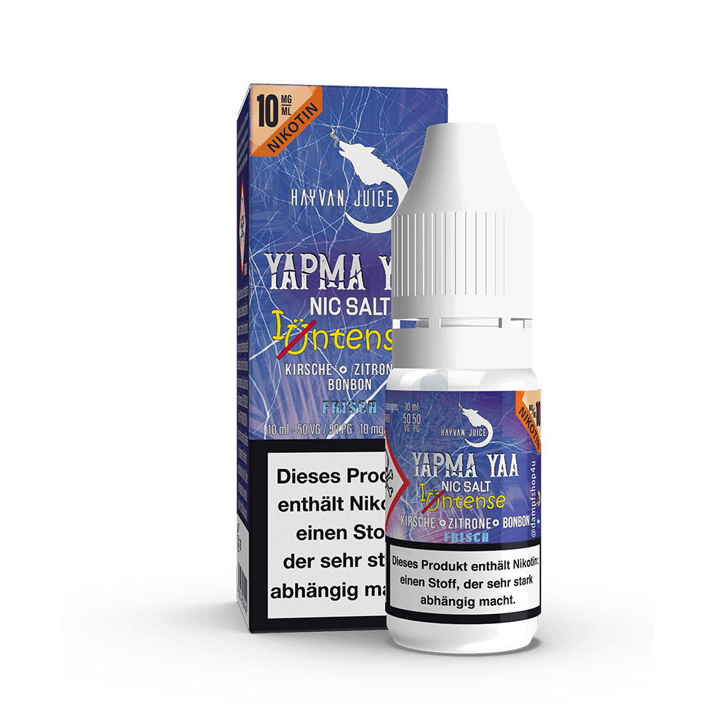 Hayvan Juice Nikotinsalz - Yapma Yaa 10mg Hayvan Juice Intense Nikotinsalz Yapma Yaa, 10 mg Nikotin, 10 ml Flasche, Geschmacksrichtung Kirsche-Zitrone-Bonbon-Fresh, Warnhinweis enthalten.