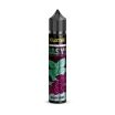 Revoltage Oasys Longfill Aroma Flasche mit Grape Mint, abgebildet sind Weintrauben und Minzblätter auf lila-grünem Hintergrund